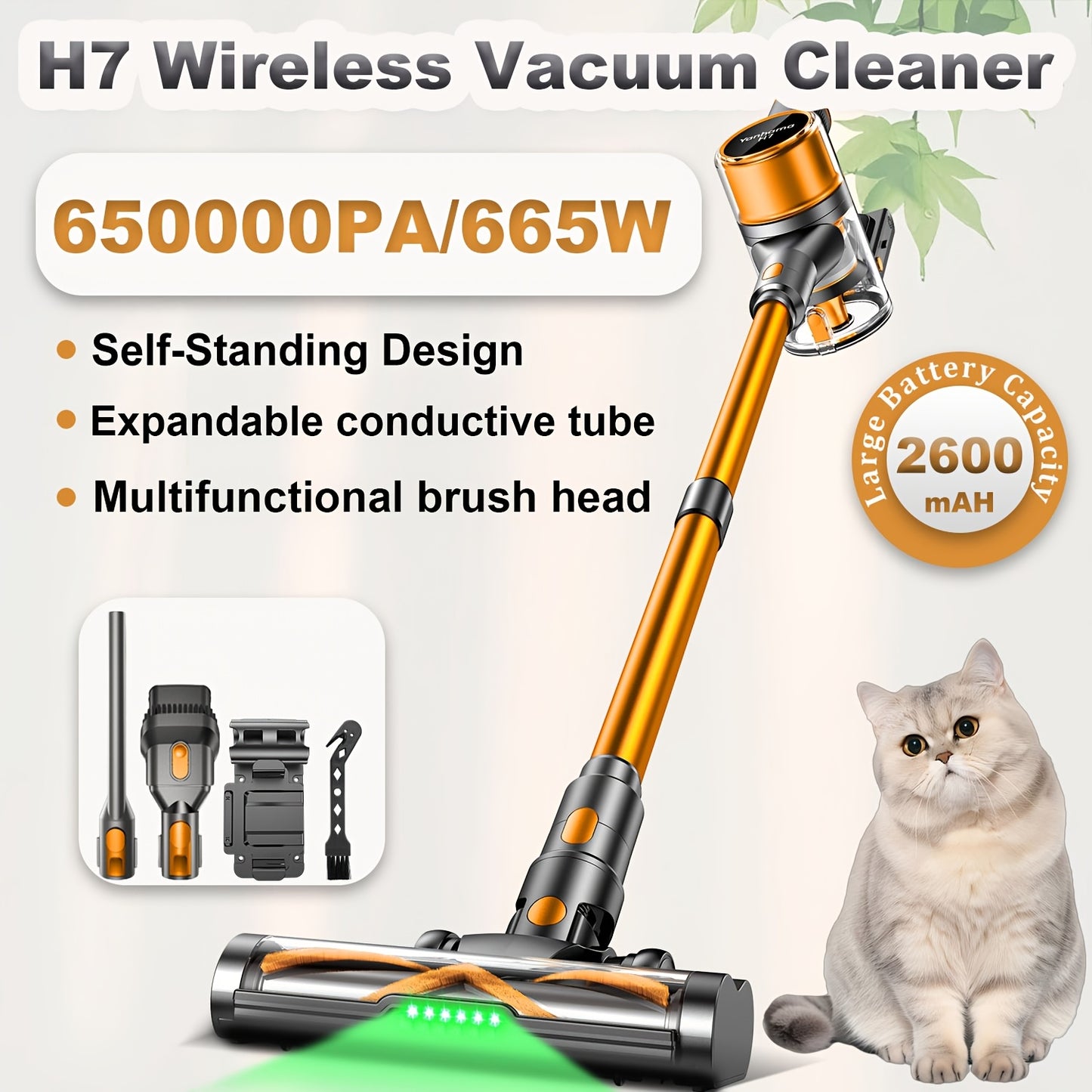 Aspirateur sans fil, Aspirateur à main super puissant H7/H5 65KPA/75KPA pour sols durs et tapis – vue détaillée 10