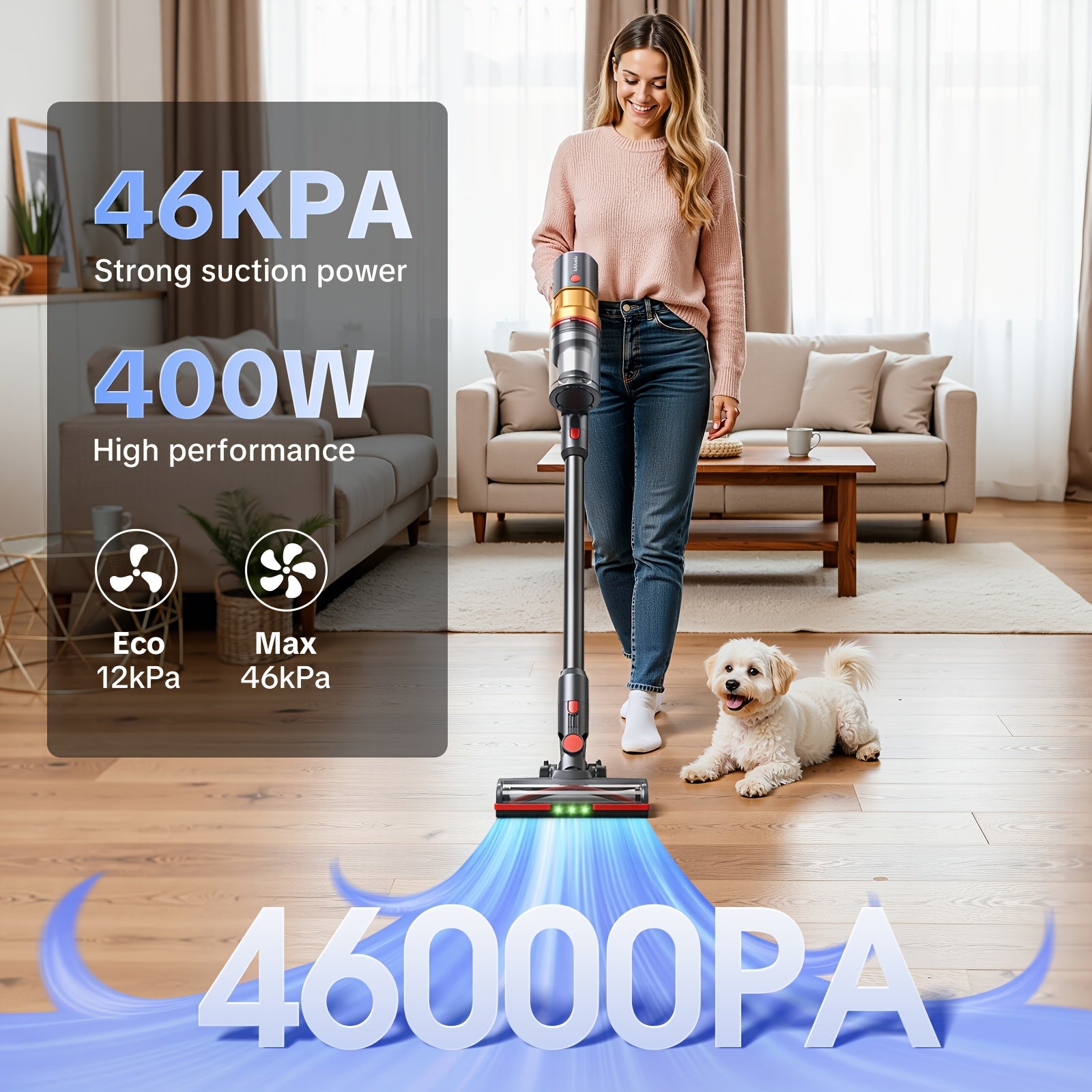 Aspirateur sans fil, Aspiration Puissante 46Kpa pour sols durs et tapis – vue détaillée 4