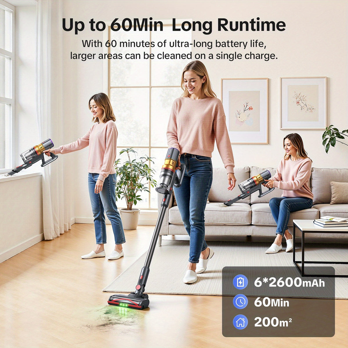 Aspirateur sans fil, Aspiration Puissante 46Kpa pour sols durs et tapis – vue détaillée 10