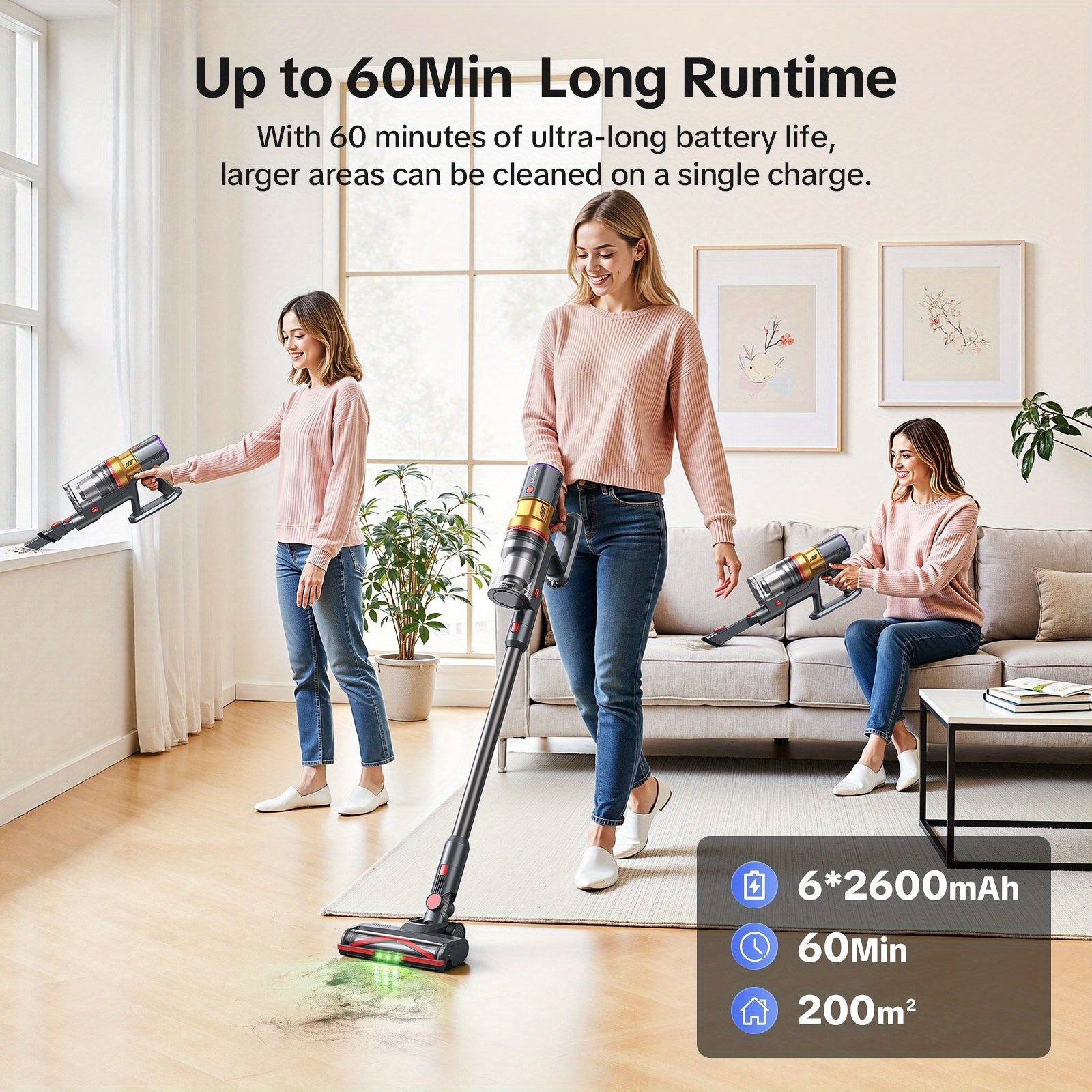 Aspirateur sans fil, Aspiration Puissante 46Kpa pour sols durs et tapis – vue détaillée 10