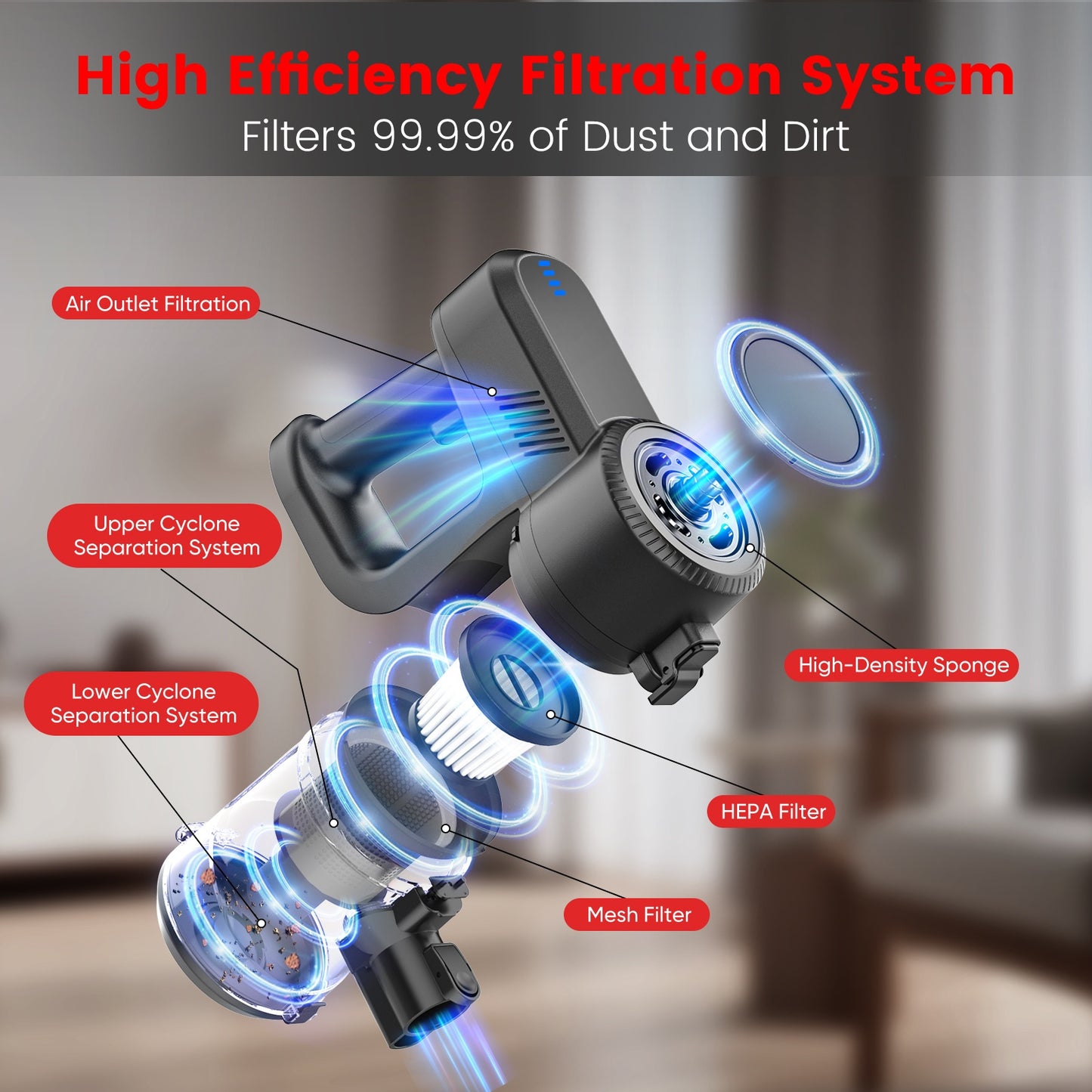Aspirateur sans fil, Autonomie de 40 Minutes Rechargeable. Léger pour sols durs et poils d’animaux – vue détaillée 8