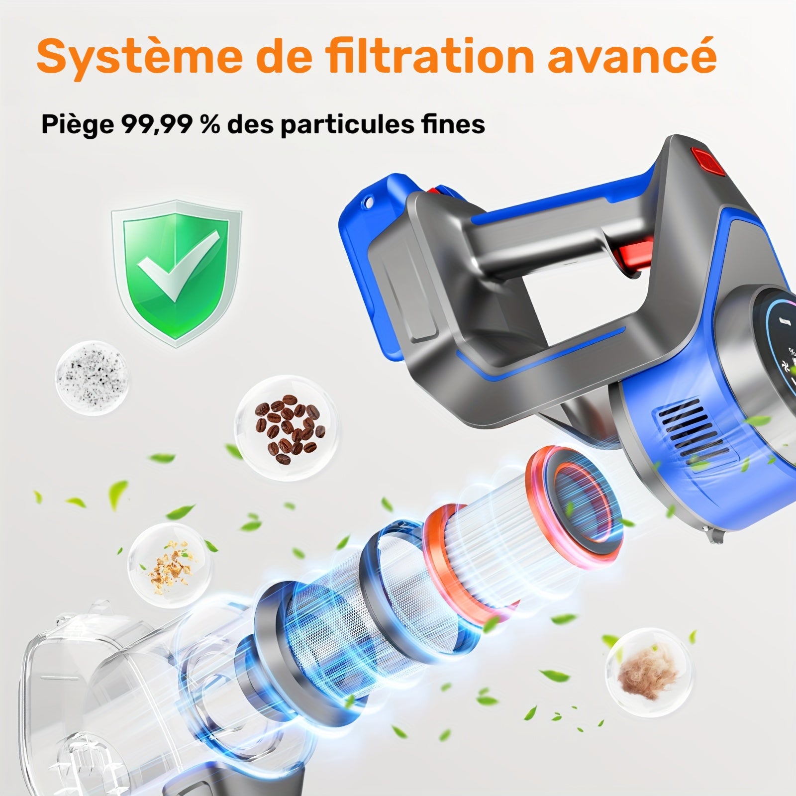 Aspirateur sans fil, Doré pour tapis et sols durs – vue détaillée 4