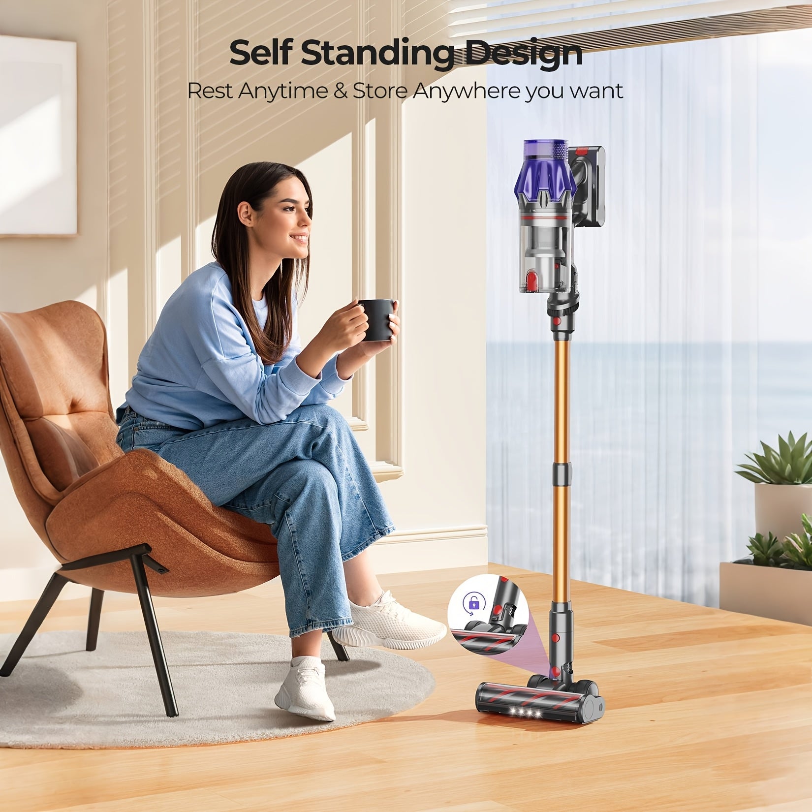 Aspirateur sans fil, Jaune pour tapis – vue détaillée 2