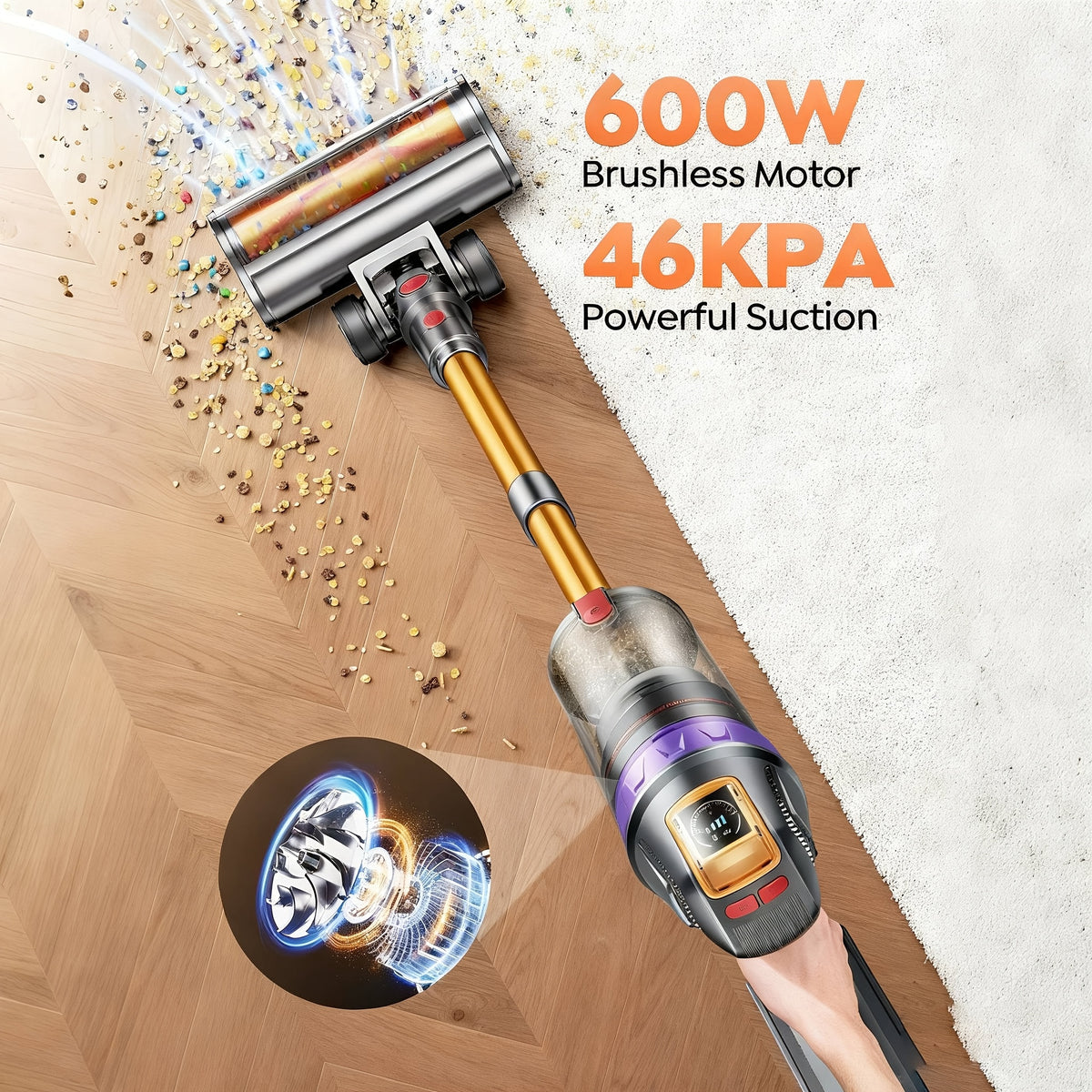 Aspirateur sans fil, Léger avec Affichage LED/Brosse -Enchevêtrement pour sols durs – vue détaillée 3