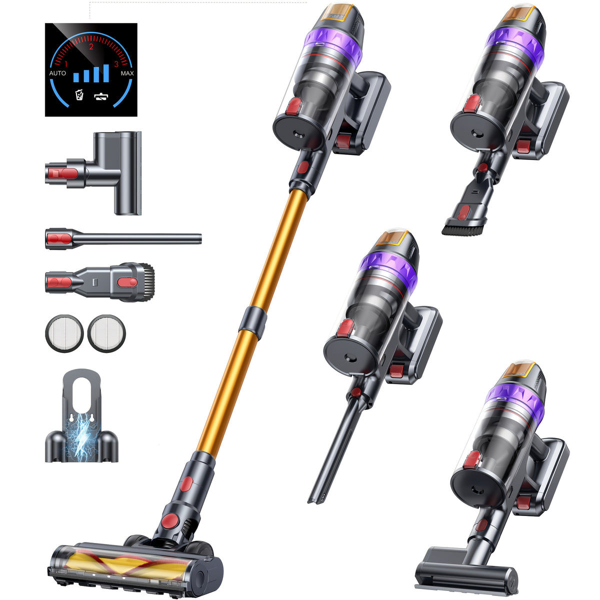 Aspirateur sans fil, Léger avec Affichage LED/Brosse -Enchevêtrement pour sols durs – vue détaillée 7