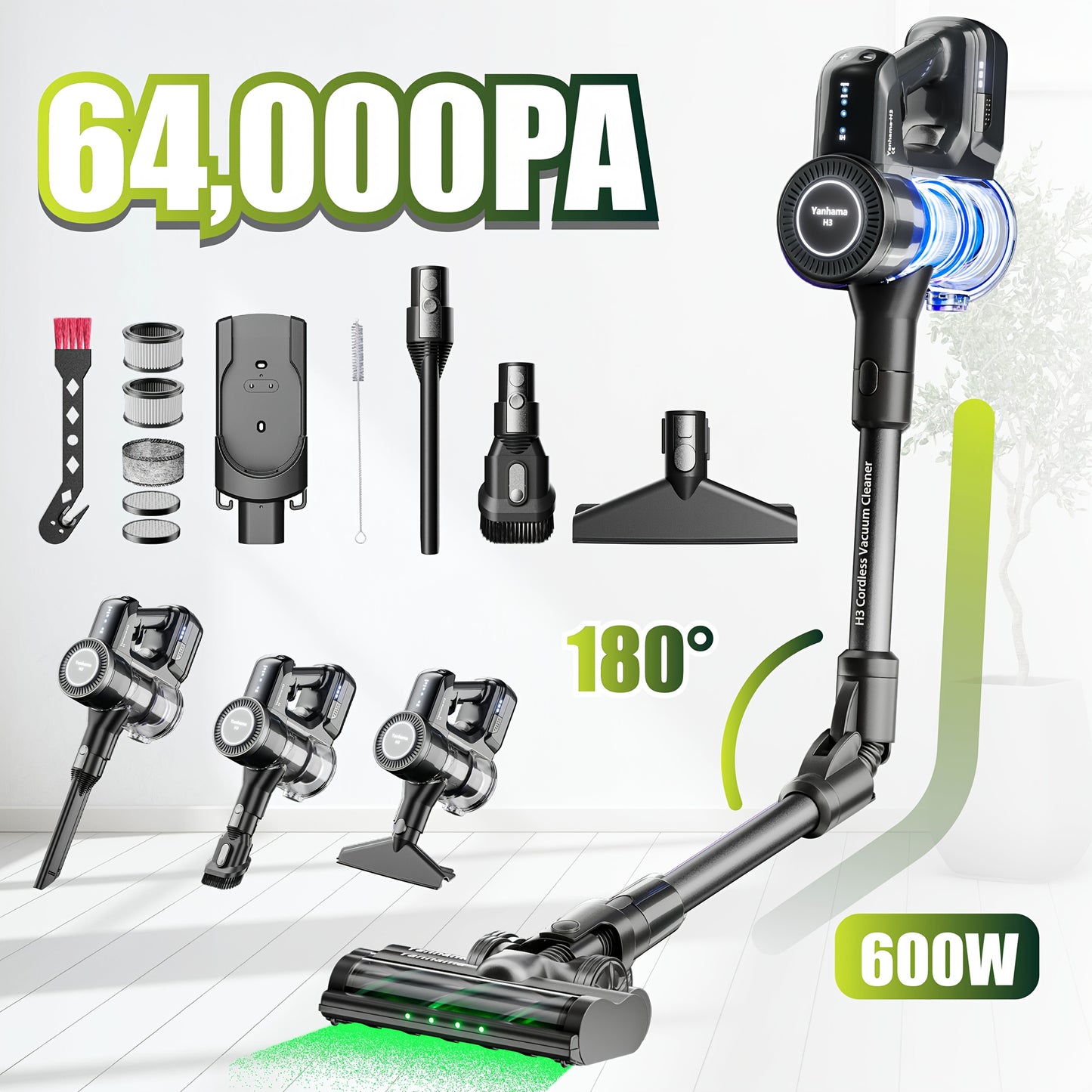 Aspirateur sans fil, Noir pour tapis et sols durs – vue détaillée 8