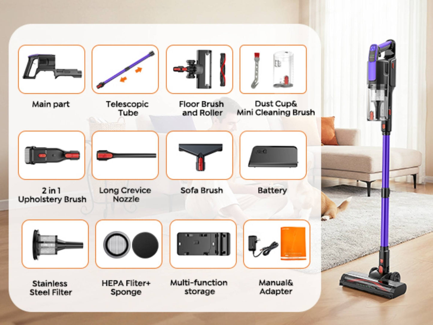 Aspirateur sans fil, rechargeable pour tapis et poils d’animaux – vue détaillée 21
