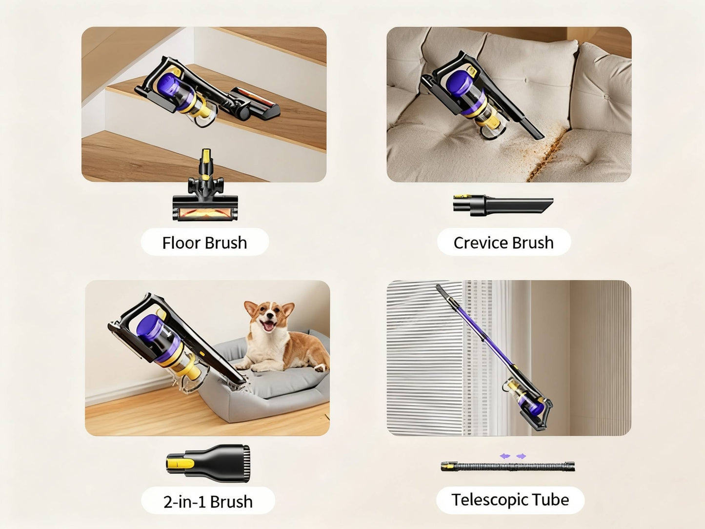 Aspirateur sans fil, Silencieux 65dB pour tapis – vue détaillée 14