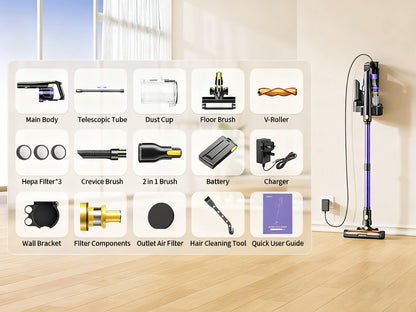 Aspirateur sans fil, Silencieux 65dB pour tapis – vue détaillée 17