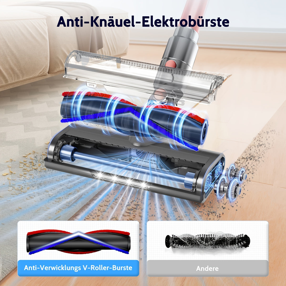 Aspirateur sans fil, Violet pour sols durs – vue détaillée 6