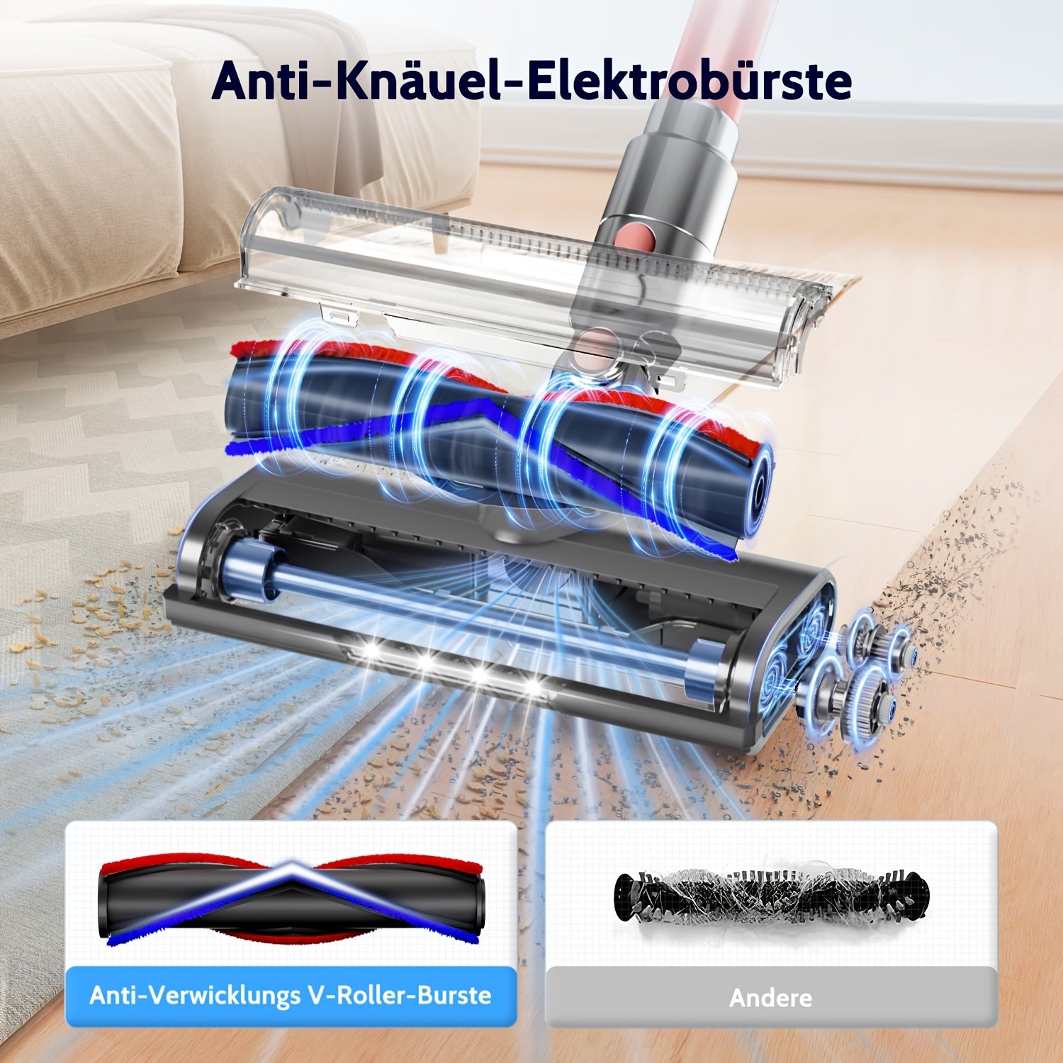 Aspirateur sans fil, Violet pour sols durs – vue détaillée 6