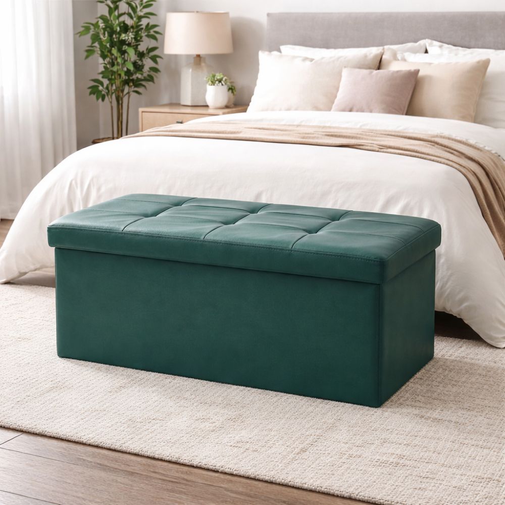 Pouf repose-pieds de rangement Cecaro Group, coussin d'appoint, coffre banc matelassé capitonné, plusieurs couleurs