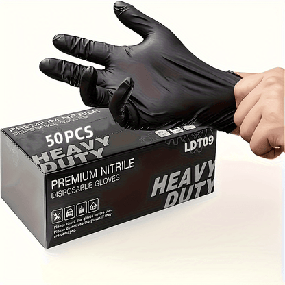 50 gants jetables en nitrile noir, gants de nettoyage robustes adaptés aux tatouages, salons de beauté, salles de bains et aux tâches de nettoyage, avec une conception épaissie et sans latex