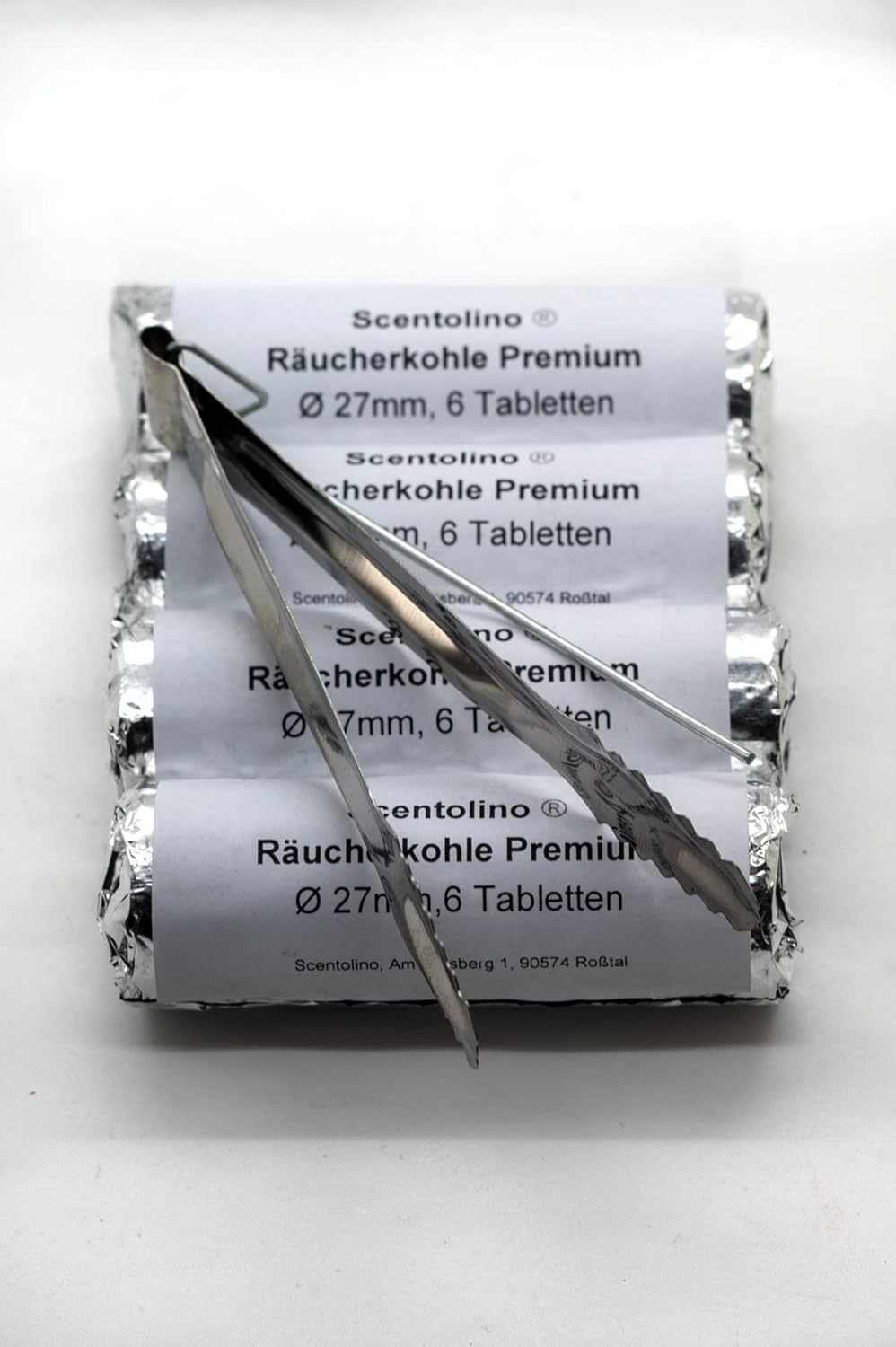 Scentolino Tablètes de Charbon de Bois Premium 4 Rouleaux Ø 27Mm avec Pinces à Char Pratiques
