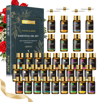 MAYJAM Lot de 35 huiles essentielles de 5 ml, coffret cadeau pour diffuseurs, humidificateur, fabrication de bougies artisanales, amélioration de l'humeur, cadeau idéal pour diverses occasions, cadeaux de Noël, surprise de la Saint-Valentin, cadeau de rem