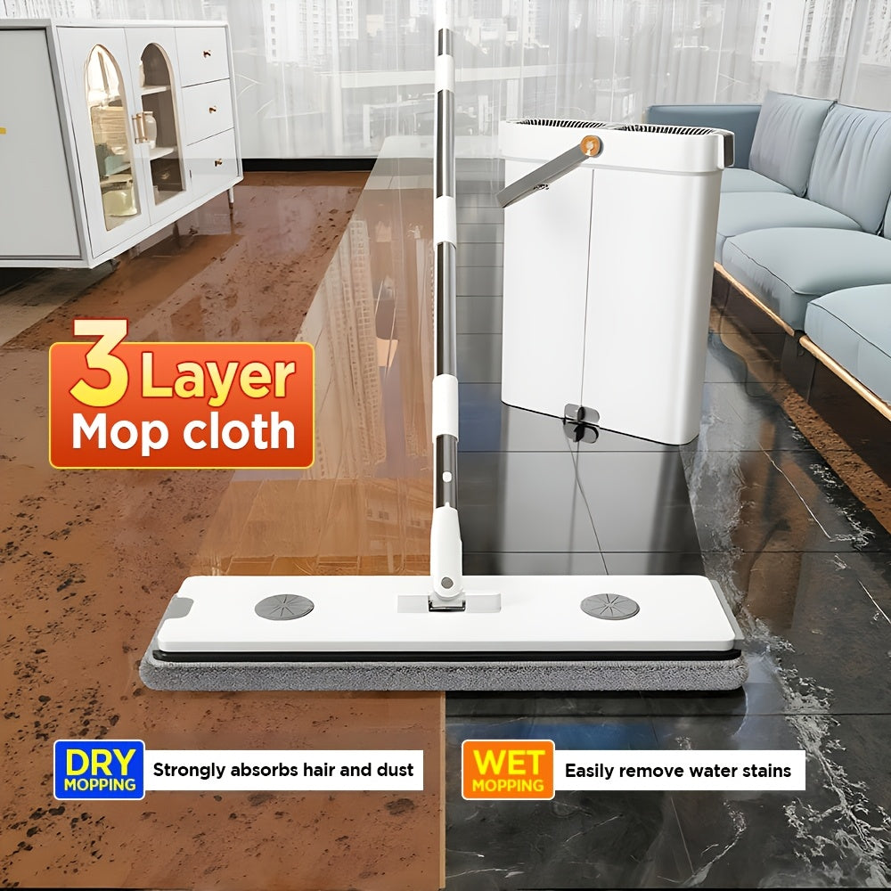 Joybos Balai Plat et Seau avec Essoreuse, Balais Mains Libres Conçus pour Nettoyer les Sols, Dotés d'un Design Slim à Double Compartiment pour Garder l'Eau Propre et Sale Séparées, Adaptés à une Utilisation Sèche et Humide