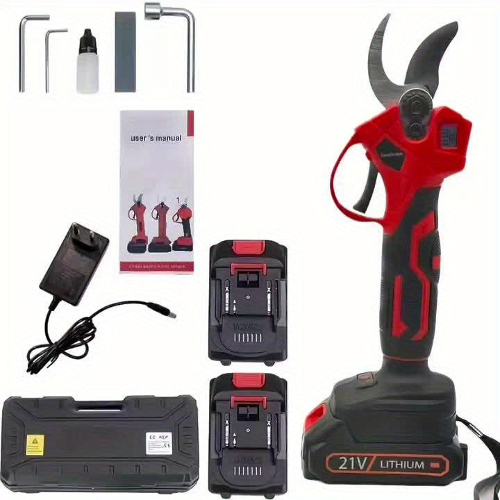Ensemble de 9 accessoires comprenant des ciseaux électriques sans fil au lithium, une sécateur électrique avec 2 batteries 1500 mAh, 40 mm, écran, moteur sans balais pour le jardinage, les vergers, les vignobles