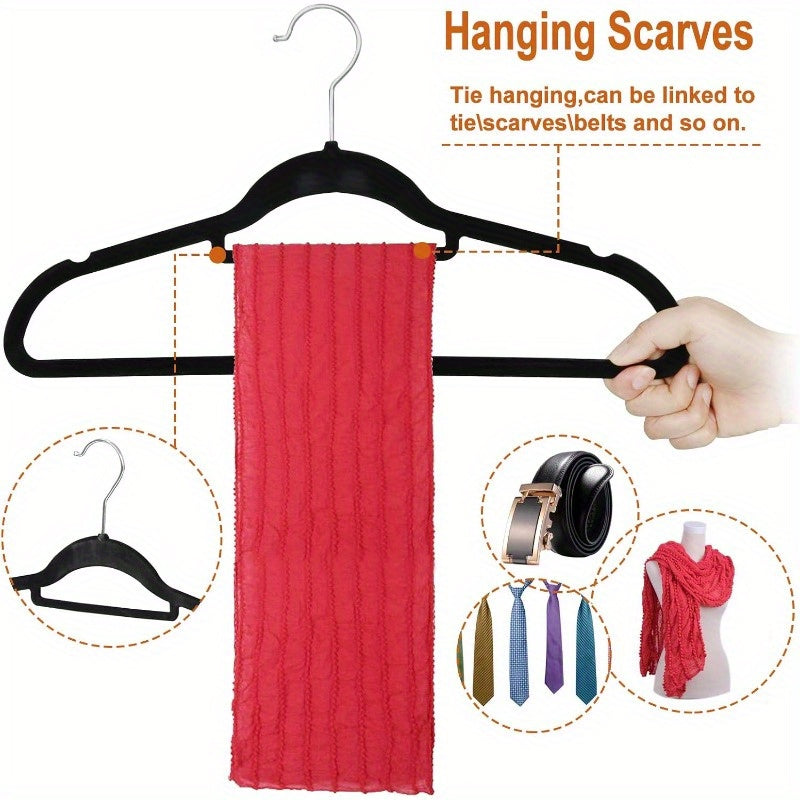 Lot de 100 cintres en velours ultra-fin - Crochet pivotant à 360 degrés, cintres noirs floqués pour vêtements délicats, présentoir élégant et polyvalent, cintres