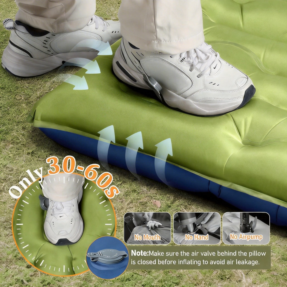 Matelas Gonflable de Camping, 12CM d'Épaisseur, Matelas Double Ultraléger pour 2 Personnes avec Pompe à Pied Intégrée et Oreiller pour Voyage, Extérieur, Randonnée, Tente, Plage