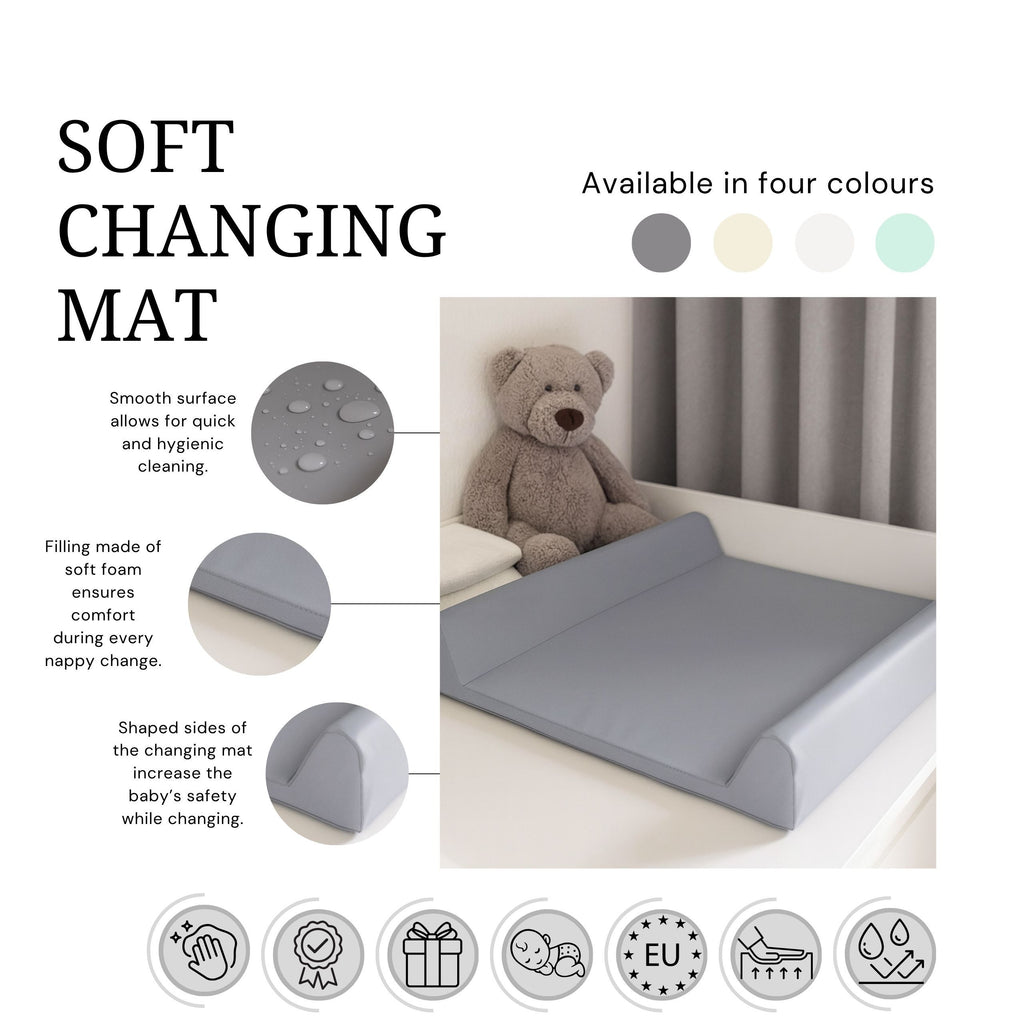 AMIKU, Matelas à langer doux pour bébés, Coussin à langer pour bébé, Mousse profilée pour changer les bébés, Coussin pour table ou commode, 50Cmx70Cm, Produit pour le soin des bébés, Sûr, Fabriqué en Europe, pour la maternelle, 100% imperméable, 100% anti