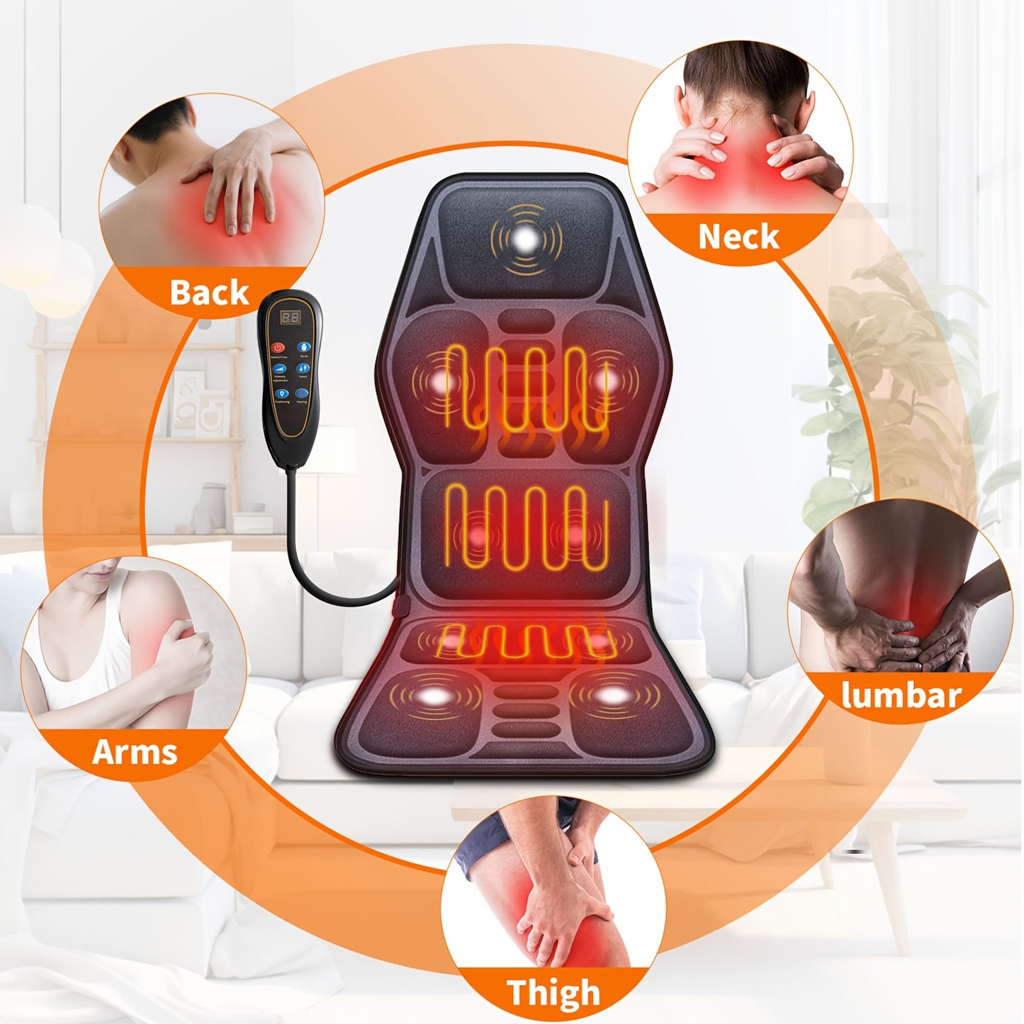 Coussin de siège masseur intégral YUNSHAW avec chauffage et vibration, convient pour le dos, coussin pour chaise de massage pour canapé/chaise, coussin chauffant à brancher avec système à 9 moteurs, cadeau pour homme/femme (sans convertisseur)