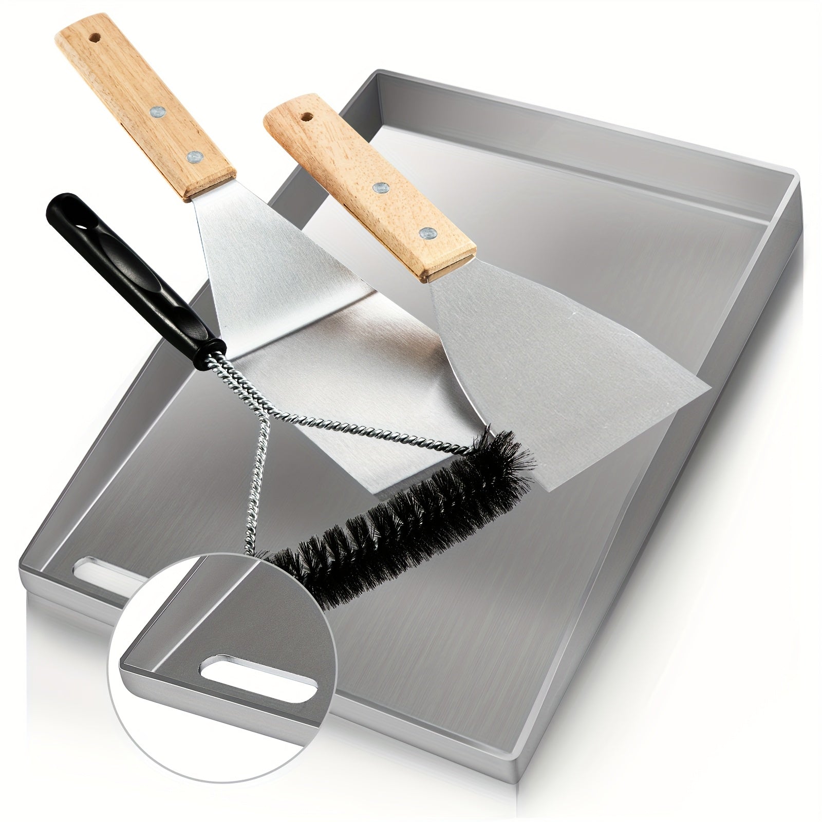 Plaque de Grill en Acier Inoxydable d'Épaisseur 4mm avec Spatule - Plateau de Barbecue 12"x16" pour Grils à Gaz et au Charbon, Lavable au Lave-Vaisselle, Antirouille, Durable et Facile à Nettoyer, Accessoire de Grillage Extérieur | Ustensiles de Cuisine M