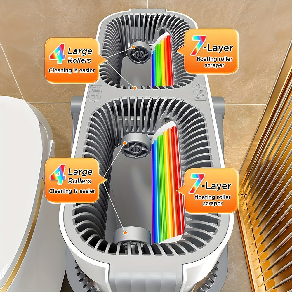Joybos Balai Plat et Seau avec Essoreuse, Balais Mains Libres Conçus pour Nettoyer les Sols, Dotés d'un Design Slim à Double Compartiment pour Garder l'Eau Propre et Sale Séparées, Adaptés à une Utilisation Sèche et Humide