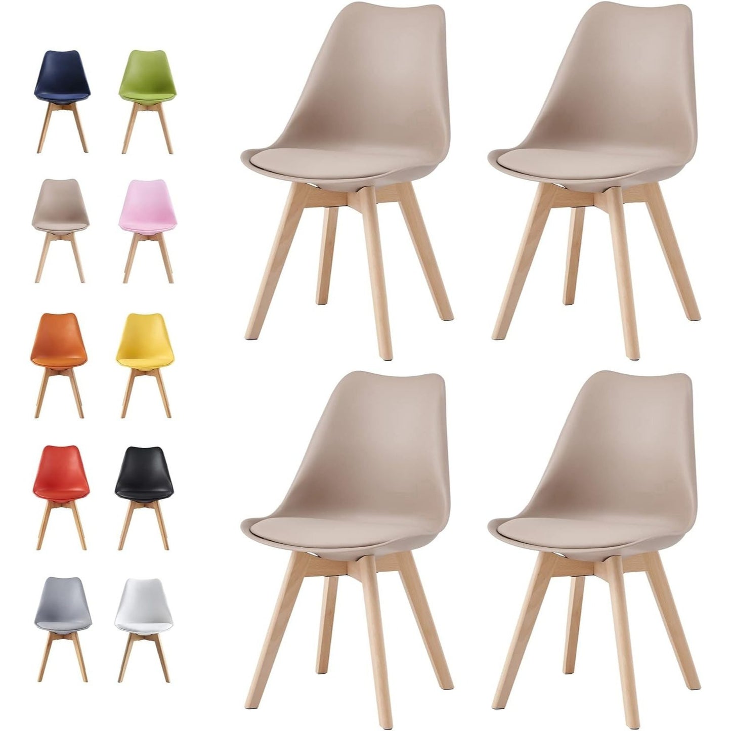 Ensemble de 4 chaises de salle à manger MCC Direct, chaises de cuisine, chaises de bureau, chaise coquille de designer, "Eva" disponible en 7 couleurs tendance