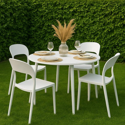 Baroni Home Lot de 4 chaises en plastique blanc – Empilables, prêtes à l'emploi sans assemblage requis, faciles à nettoyer, avec pieds antidérapants pour une stabilité accrue – Idéales pour cuisine, salon, salle à manger, jardin, terrasse ou balcon – Assi