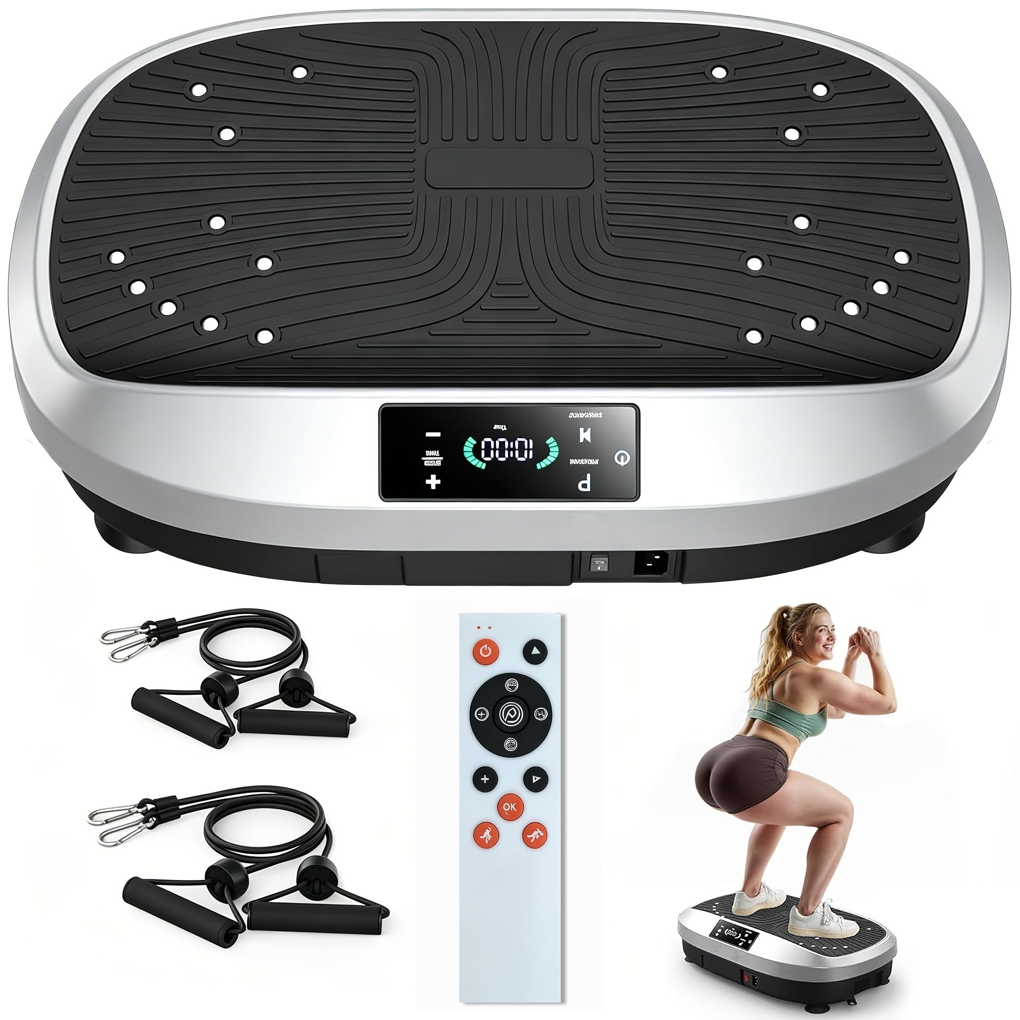 Plaque de vibration intelligente avec télécommande, massage électromagnétique à 120 niveaux, moteur silencieux, exercice de perte de poids pour tout le corps, capacité de charge maximale 120KG, convient au fitness à domicile, sans batterie