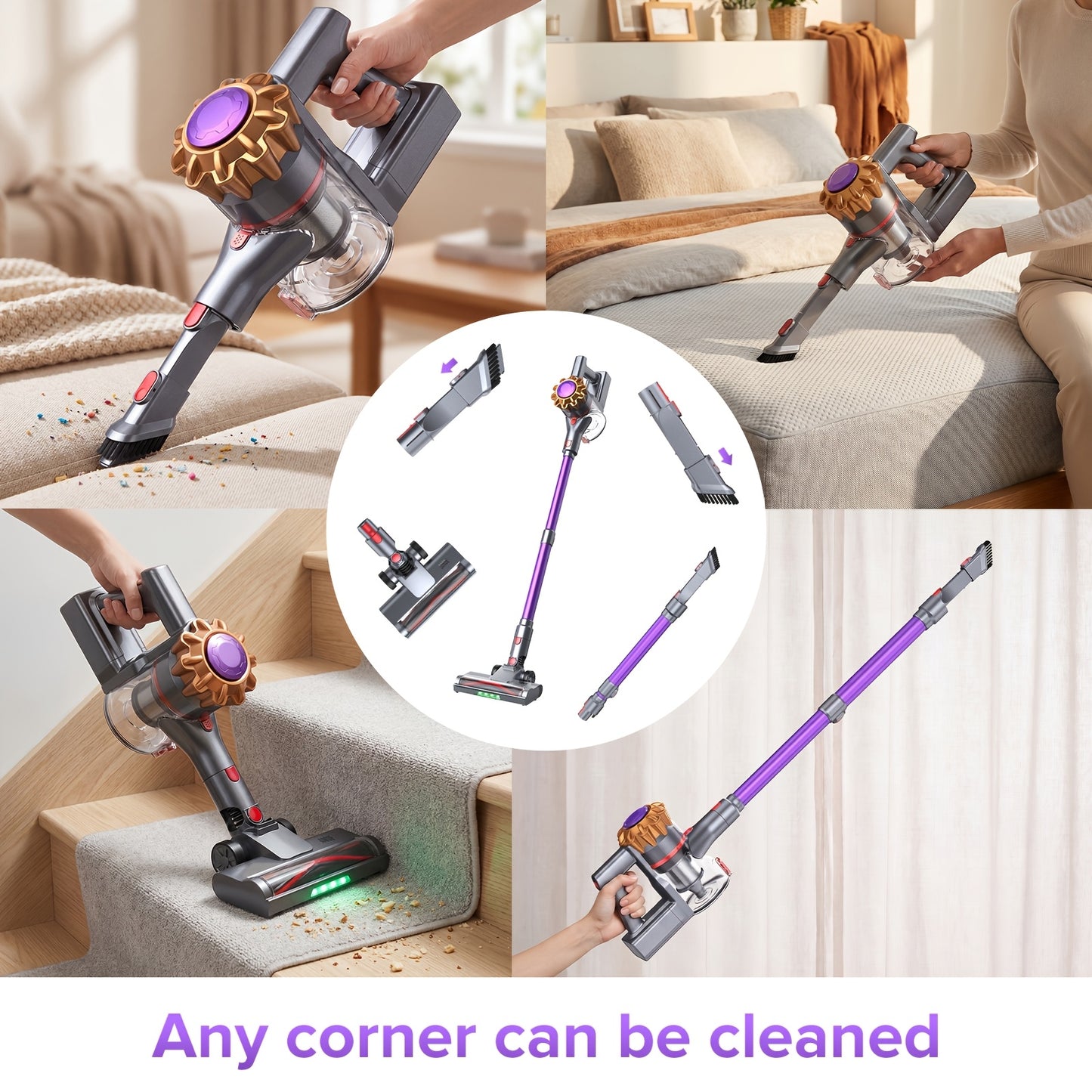 Aspirateur Balai sans Fil Puissant Lubluelu P7, 46KPA, Filtration Haute Performance à Sept Couches, avec Protection Antidérapante/Brosse -Enchevêtrement, Batterie Amovible, Léger, Grand Goulot à Poussière, pour Maison, Poils d'Animaux, Sol, Tapis