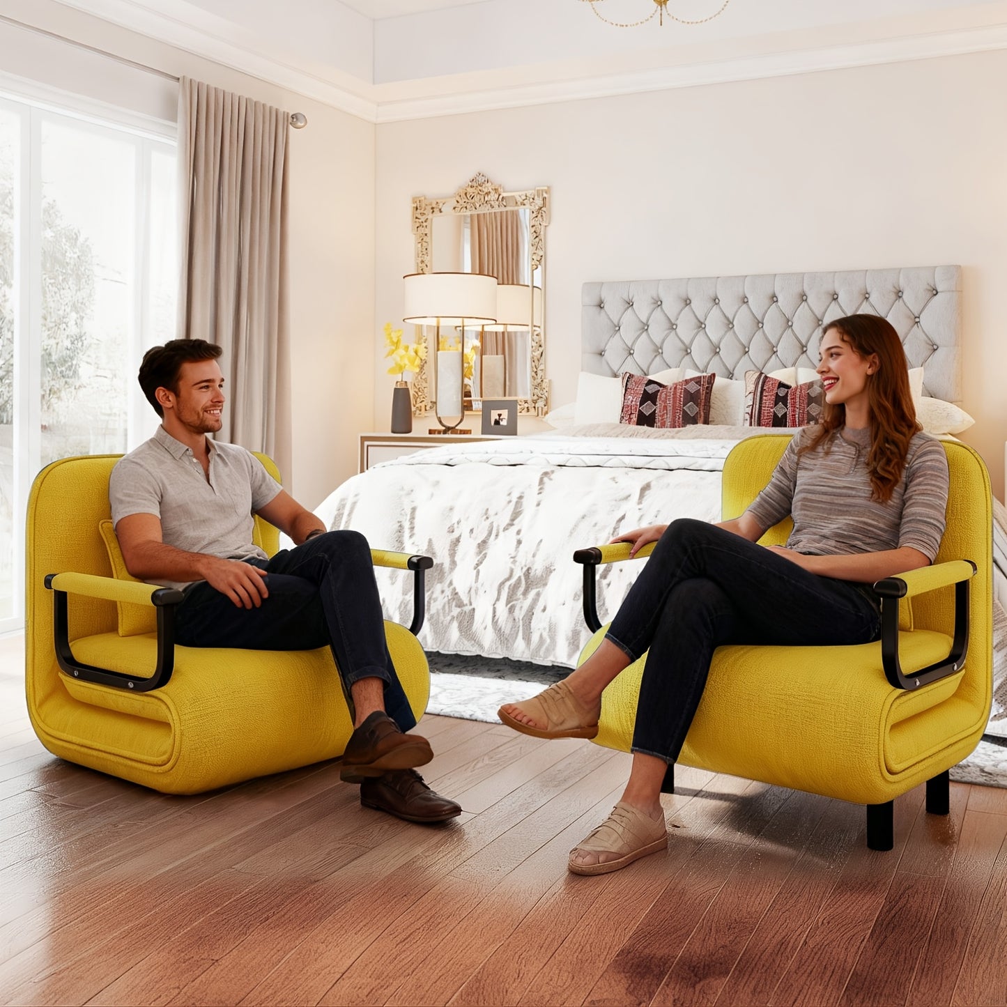 Fabuleux Fauteuil Lit Convertible 5-en-1 Fabulcozy, Fauteuil de Sieste Pliant avec Accoudoirs en Métal, Fauteuil de Détente Inclinable Réglable, Meuble de Rangement Peu Encombrant, Fauteuil de Salon, Montage Facile, Entrepôt Local