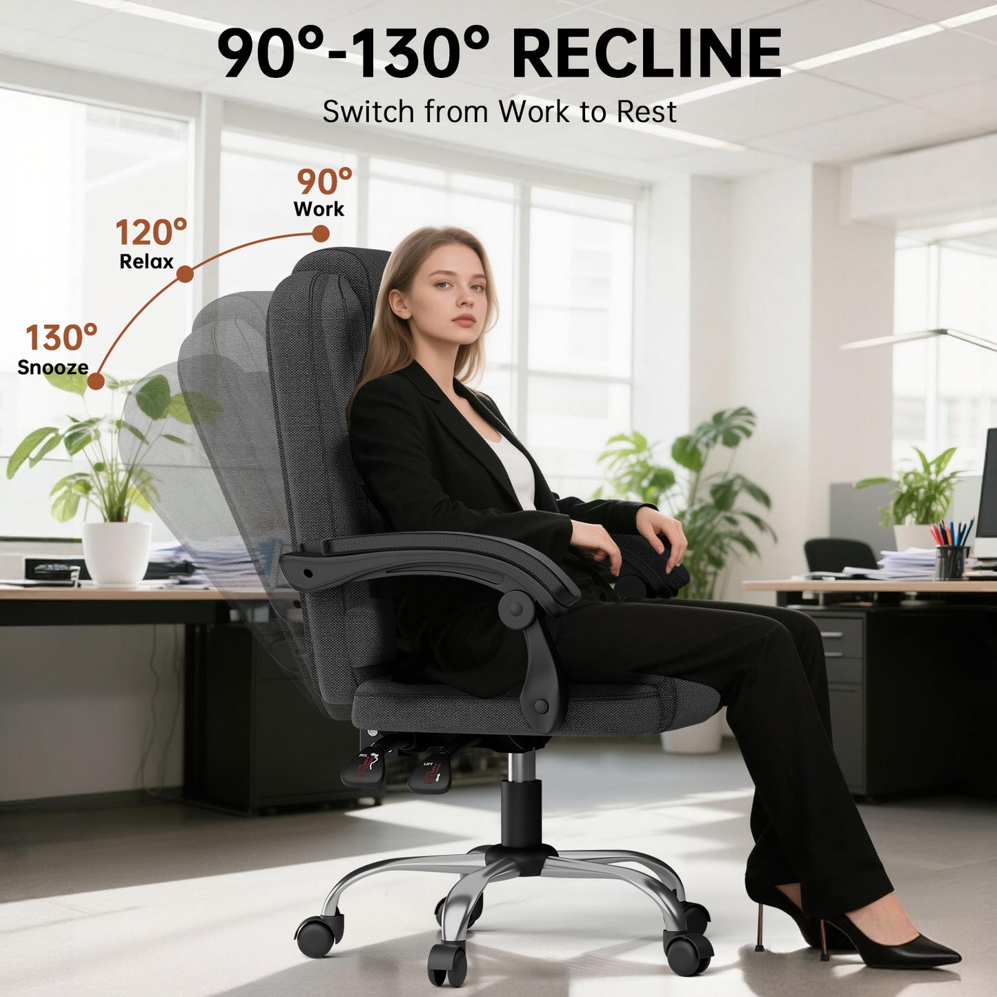 Chaise de bureau exécutive haute dossier, chaise de bureau ergonomique inclinable avec fonction d'inclinaison, chaise d'ordinateur robuste pour le travail à domicile
