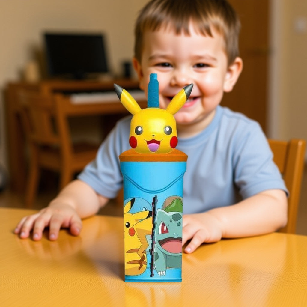 POKÉMON - Tasse de 360 ml avec Paille et Personnage 3D pour Enfants - Pikachu