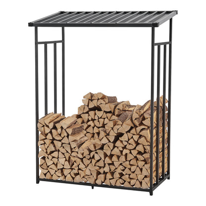 Porte-Bois de Chauffage Extérieur Yakutat avec Couverture, Support en Métal pour Bois de Chauffage, Étagère à Bûches et Aide à Empiler – Noir