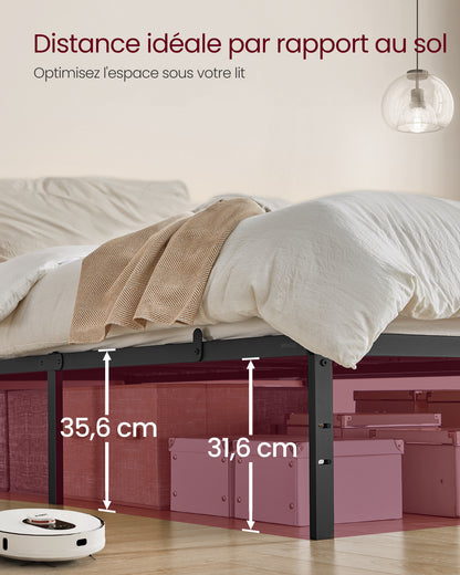 Cadre de Lit 140 x 190 avec Sommier Métal, Cadre en Métal, lit double, Espace de Rangement au Dessous, Moderne, Lit d'Invité, Montage Facile