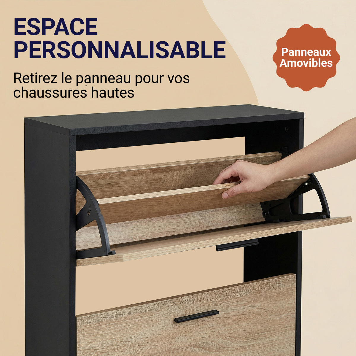 Meuble à chaussures avec 3 compartiments à abattant, armoire de rangement en bois pour jusqu'à 18 paires, organisateur d'entrée peu encombrant