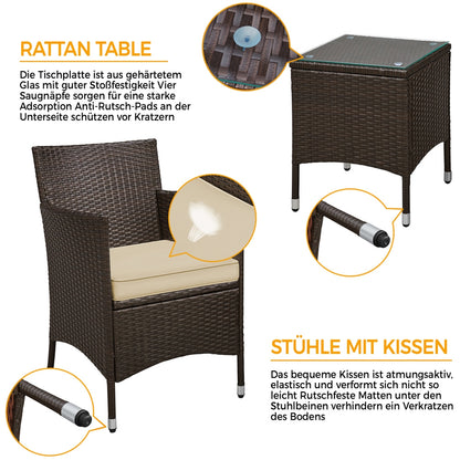 Costoffs Ensemble de mobilier de jardin et de balcon 3 pièces, Groupe de sièges de jardin, Ensemble de mobilier de patio comprenant 2 chaises avec table et coussins d'assise pour balcon, terrasse, jardin