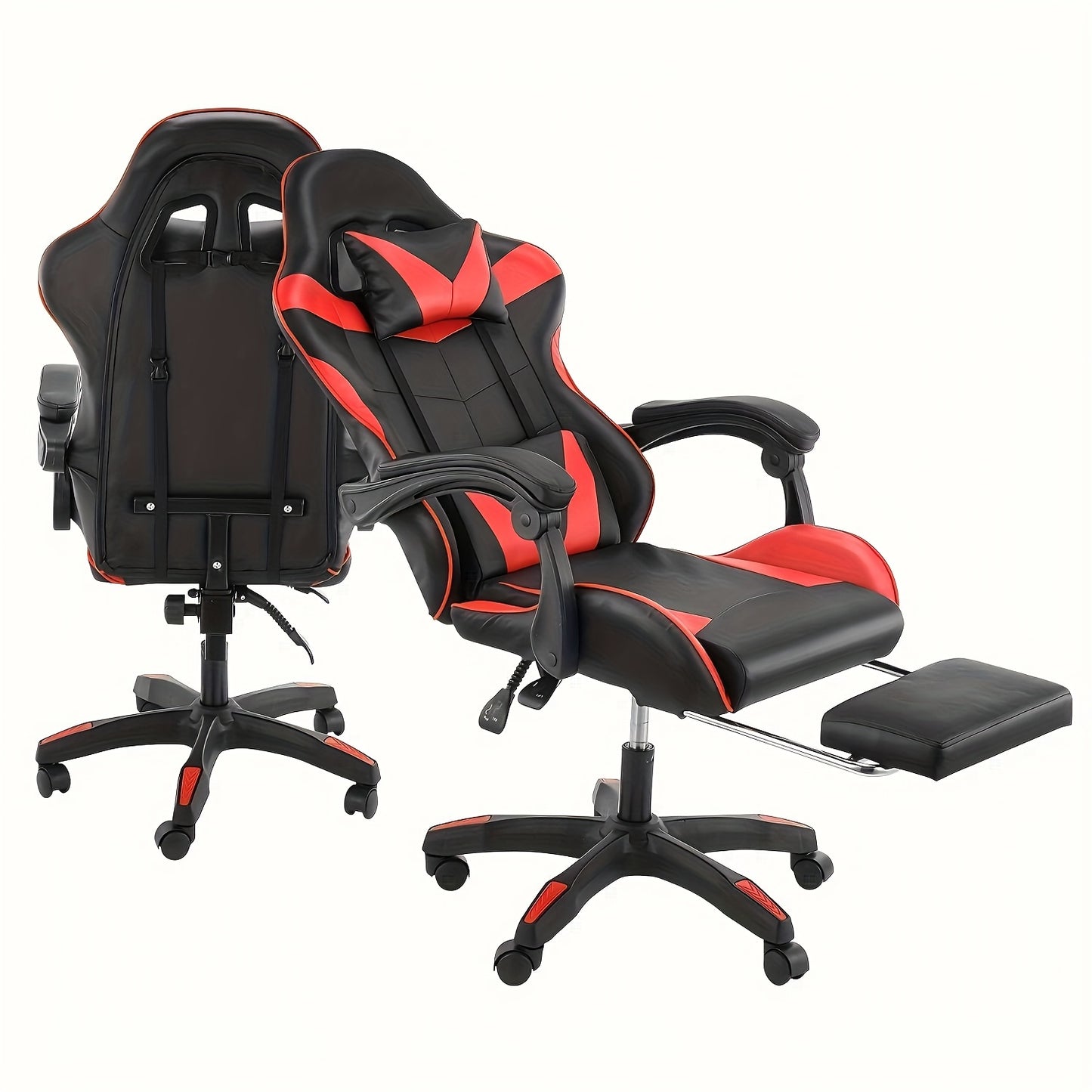 Fauteuil de gaming ergonomique avec repose-pieds - Fauteuil inclinable robuste à hauteur réglable, pivotant à 360° et avec support lombaire, mécanisme d'inclinaison manuel, options de couleur noir/rouge/blanc, texture imitation, rembourrage en mousse et c