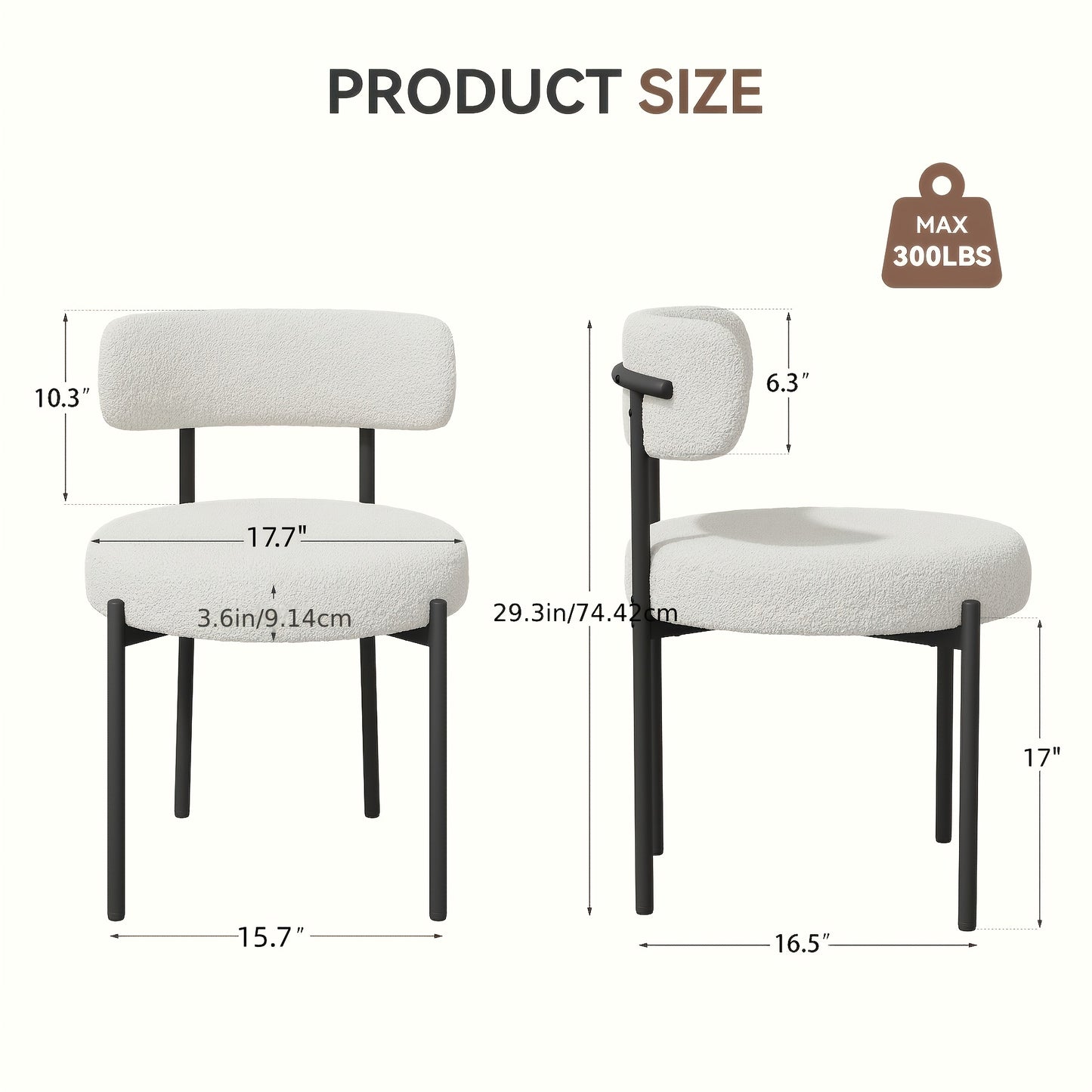 Ensemble de 2 chaises de salle à manger, chaise de salle à manger ronde, avec dossier incurvé et coussin épais, siège large confortable, pieds en métal, entrepôt local