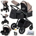 Poussette 3-en-1 Lit Bébé Ensemble Complet Poussette Pliante en Un Clic, Poussette Combi Cadre en Aluminium pour Nouveau-nés
