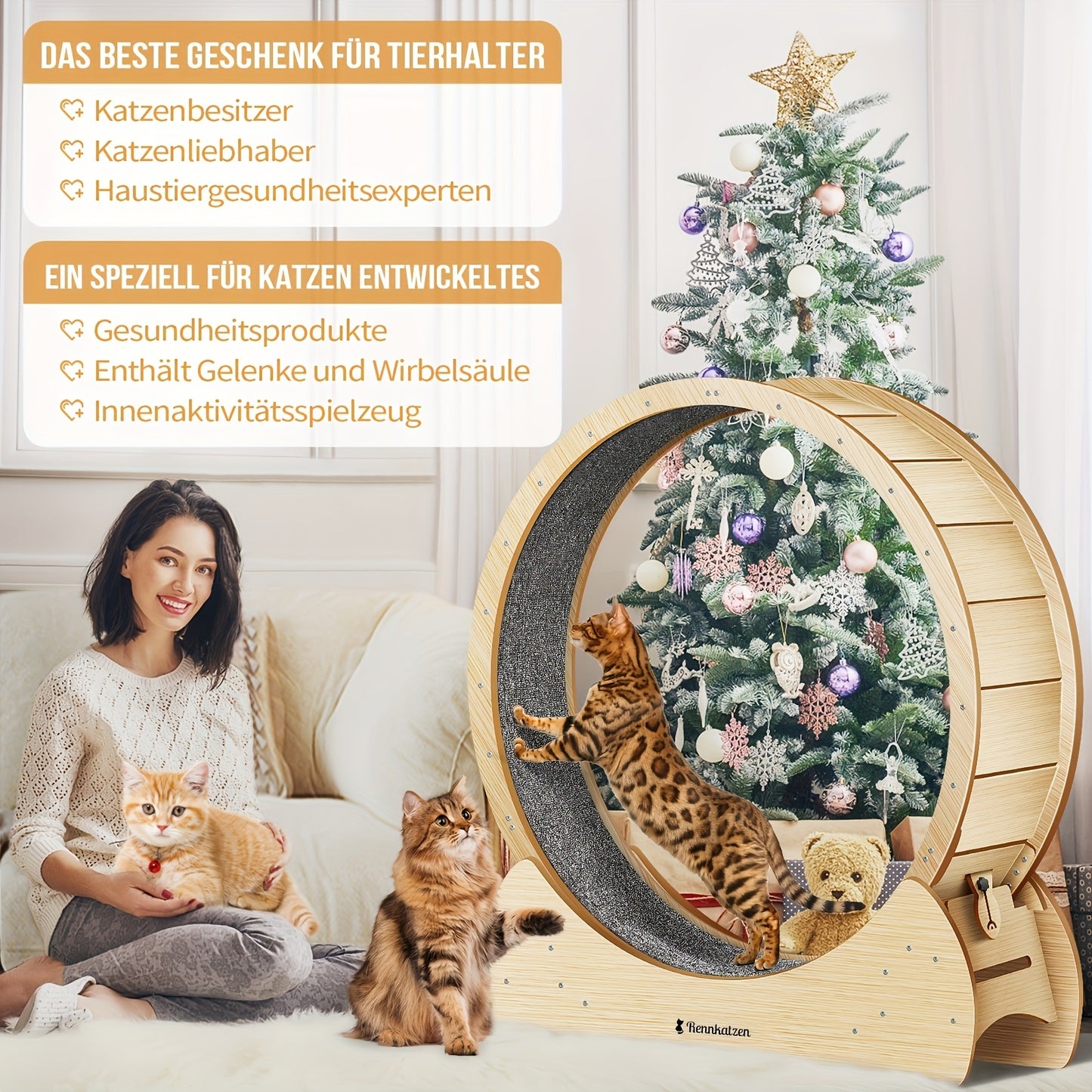 Grande Roue d'Exercice pour Chats et Chiens, Taille XL – Roue de Course en Bois pour Intérieur, Sûre et Confortable, Prévention de l'Obésité chez les Chats, Cadeau de Noël Parfait