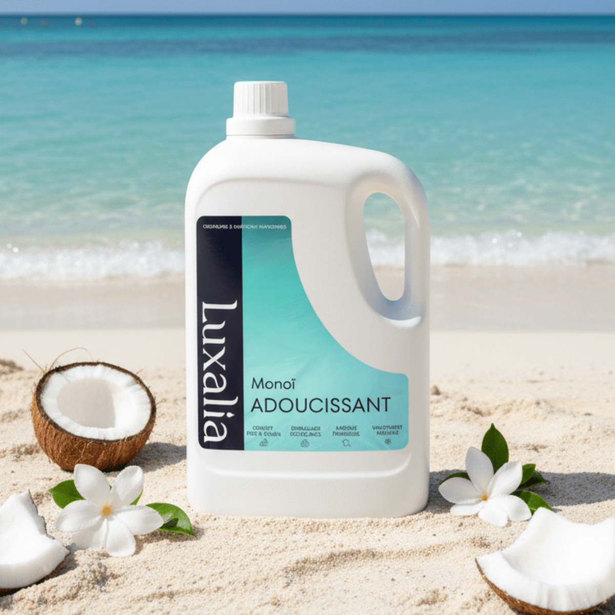 Adoucissant Monoï - Hautement Parfumé - Parfum Envoûtant, Durable & Intense - 250 Lavages 5 Litres - LUXALIA - Assouplissant pour Lessive / Linge.