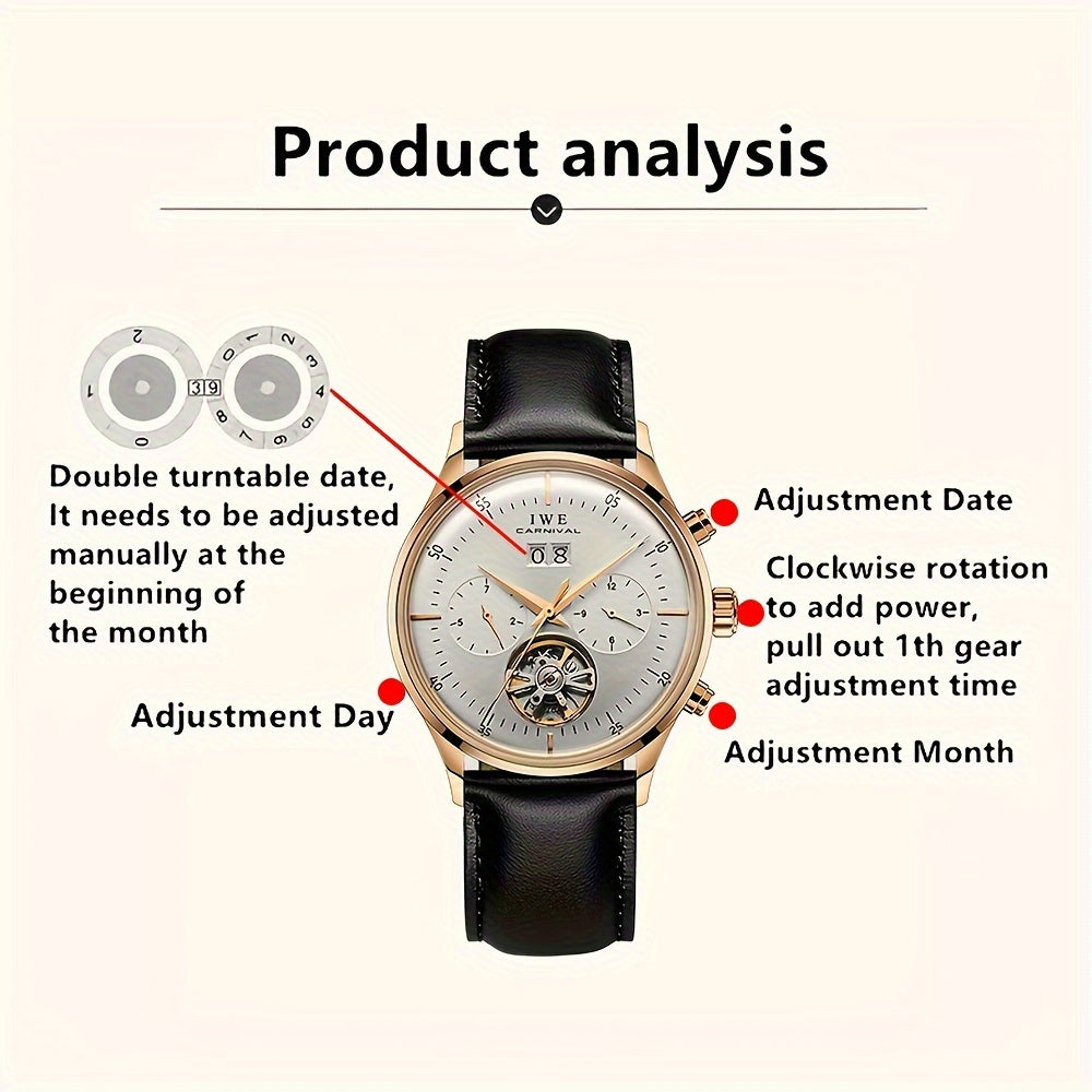 [I&W Carnival] Montre mécanique multifonction pour hommes, montre ultra-fine à remontage automatique, cadeau de vacances parfait, sans pile