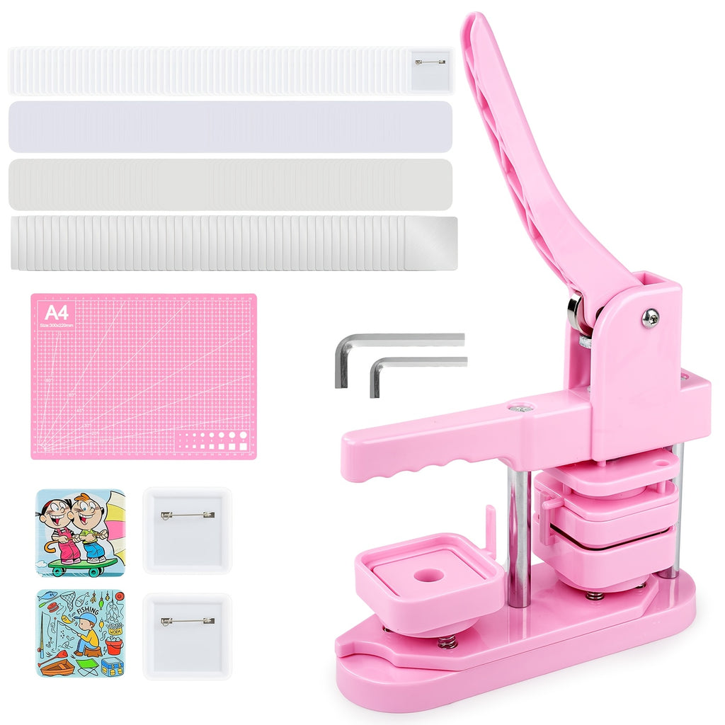Kit de fabrication de boutons carrés, machine à presser les boutons de 50 mm x 50 mm avec 100 pièces d'accessoires de fabrication de boutons carrés, bouton de badge photo carré, bouton cadeau, badge d'équipe, pour projets d'artisanat