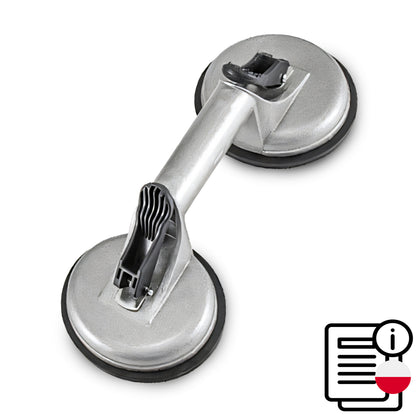 Double Ventouse pour Verre, Vitrage de Carrelage, Supports en Aluminium, Releveur Professionnel avec Levier Mécanique, Surface Antidérapante, Diamètre 2x11,5 cm, Capacité de Charge 60–100 kg, Corps Robuste en Aluminium, Poignée Ergonomique pour Transport