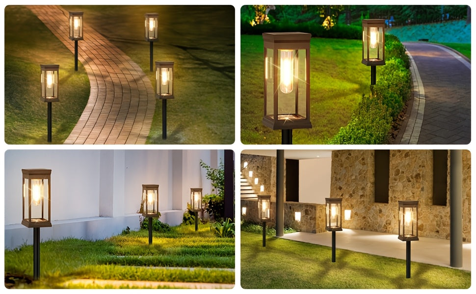 4/6 Pack Lampes Solaires Extérieures, Ampoule Tungstène Améliorée, LED Blanc Chaud Lumineux, Éclairage pour Jardin, Allée, Allée de Voiture et Cour