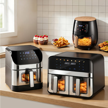 Friteuse sans huile 6,2L 8L Panier/9L Double Panier, 8 Menus Prédéfinis Tactiles, Facile à Nettoyer, Friture Saine et Sans Huile, Idéale pour les Réunions Familiales et l'Usage en Cuisine