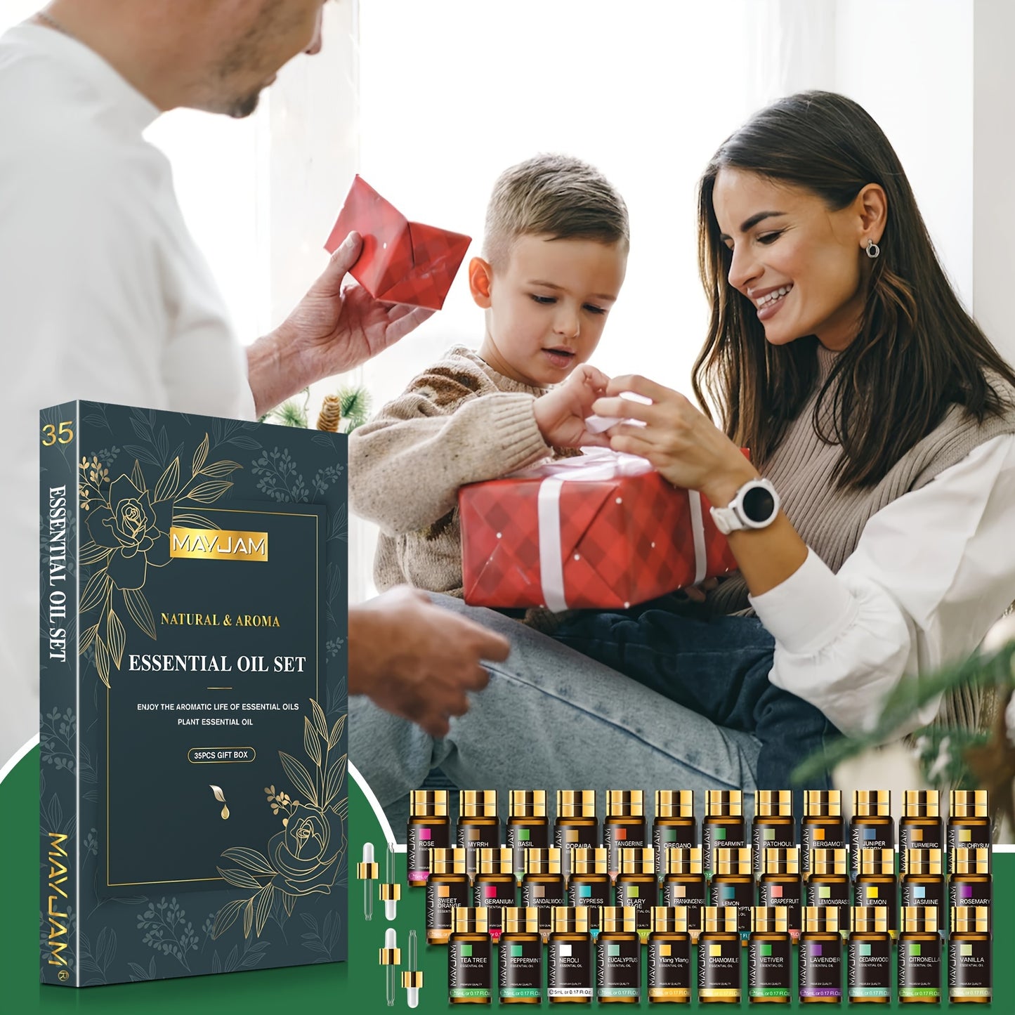 MAYJAM Lot de 35 huiles essentielles de 5 ml, coffret cadeau pour diffuseurs, humidificateur, fabrication de bougies artisanales, amélioration de l'humeur, cadeau idéal pour diverses occasions, cadeaux de Noël, surprise de la Saint-Valentin, cadeau de rem