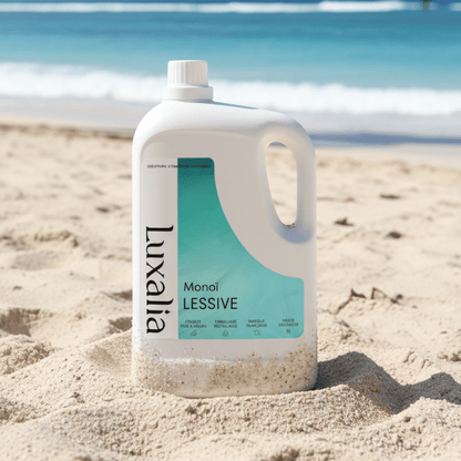 Lessive Monoï 5 Litres - Sans Conservateurs MIT / BIT / CMIT - Fleur de Tiaré & Noix de Coco - Jusqu'à 200 Lavages - Efficace à Froid & Cycle Court - Luxalia